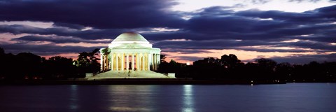 Framed Monument lit up at dusk, Jefferson Memorial, Washington DC, USA Print