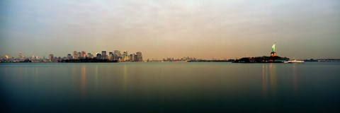 Framed River with the city skyline and Statue of Liberty in the background, New York Harbor, New York City, New York State, USA Print