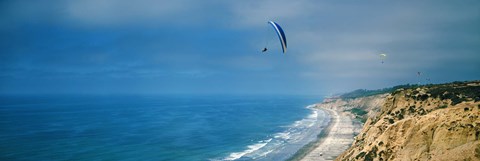Framed Paragliders over the coast, La Jolla, San Diego, California, USA Print