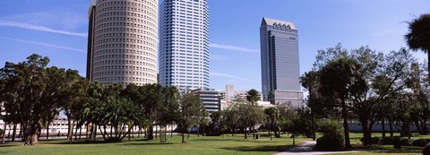 Framed Buildings in a city viewed from a park, Plant Park, University Of Tampa, Tampa, Hillsborough County, Florida, USA Print