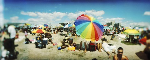 Framed Bright Umbrella on Coney Island Print