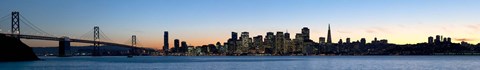 Framed City skyline and a bridge at dusk, Bay Bridge, San Francisco, California, USA 2010 Print