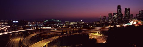 Framed City lit up at night, Seattle, King County, Washington State, USA 2010 Print