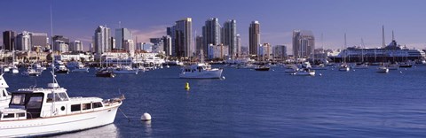 Framed Boats in the San Digeo Harbor Print