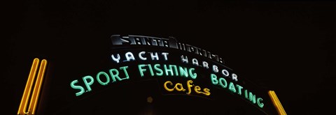 Framed Low angle view of a neon signboard, Santa Monica Pier, Santa Monica, Los Angeles County, California, USA Print