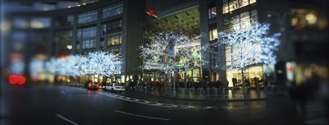 Framed Buildings lit up at the roadside, Columbus Circle, New York City, New York State, USA Print
