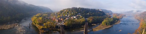 Framed Aerial view of an island, Harpers Ferry, Jefferson County, West Virginia, USA Print