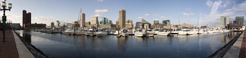 Framed Boats Moored at Inner Harbor, Baltimore, Maryland Print