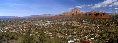 Framed City with rock formations in the background, Cathedral Rocks, Sedona, Coconino County, Arizona, USA Print