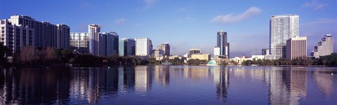 Framed Buildings Reflecting in Lake Eola, Orlando, Florida Print