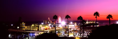 Framed Amusement park lit up at night, Santa Monica Beach, Santa Monica, Los Angeles County, California, USA Print