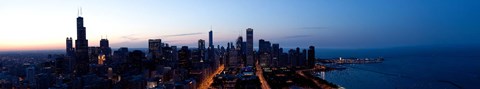 Framed High angle view of a city at dusk, Chicago, Cook County, Illinois, USA 2009 Print