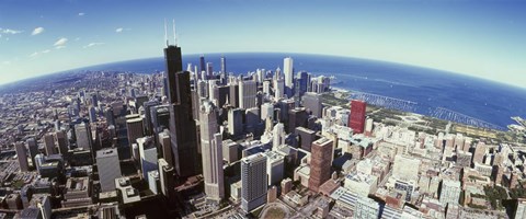 Framed Aerial view of a cityscape with lake in the background, Sears Tower, Lake Michigan, Chicago, Illinois, USA Print