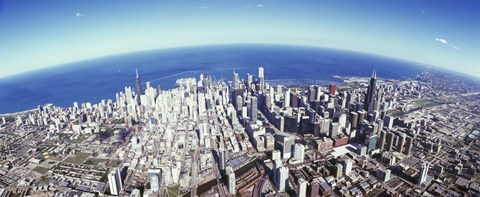 Framed Aerial view of a cityscape with lake in the background, Sears Tower, Lake Michigan, Chicago, Illinois, USA Print