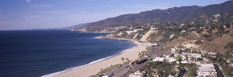 Framed High angle view of a beach, Highway 101, Malibu Beach, Malibu, Los Angeles County, California, USA Print