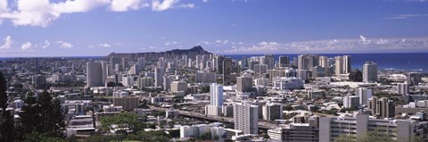 Framed High angle view of a city, Honolulu, Oahu, Honolulu County, Hawaii, USA Print