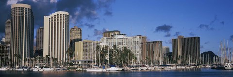 Framed Boats docked at a harbor, Honolulu, Hawaii, USA 2010 Print