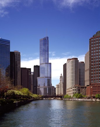 Framed Skyscraper in a city, Trump Tower, Chicago River, Chicago, Cook County, Illinois, USA Print