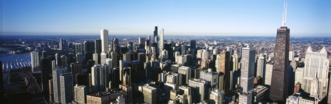 Framed Skyscrapers in a city, Hancock Building, Lake Michigan, Chicago, Cook County, Illinois, USA 2011 Print