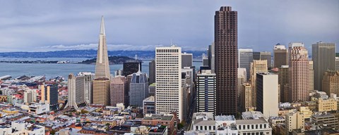 Framed Skyscrapers in the city with the Oakland Bay Bridge in the background, San Francisco, California, USA 2011 Print