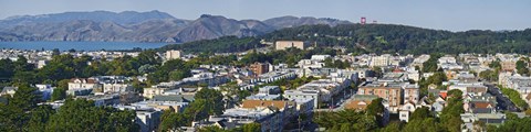 Framed Entrance to San Francisco Harbor, Golden Gate Bridge Towers visible above the Presidio, San Francisco, California, USA Print