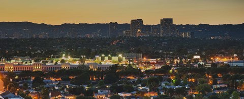 Framed Century City at dusk, Culver City, Los Angeles County, California Print