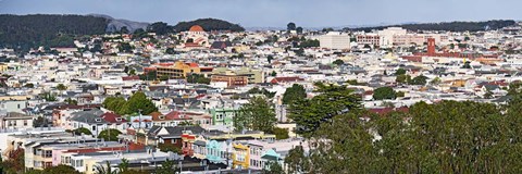 Framed High angle view of colorful houses in a city, Richmond District, Laurel Heights, San Francisco, California, USA Print