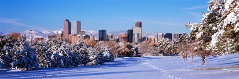 Framed Denver city in winter, Colorado Print