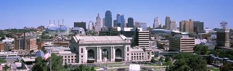 Framed Union Station with city skyline in background, Kansas City, Missouri, USA Print