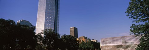 Framed Low angle view of the Devon Tower and Crystal Bridge Tropical Conservatory, Oklahoma City, Oklahoma, USA Print