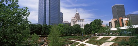 Framed Botanical garden with skyscrapers in the background, Myriad Botanical Gardens, Oklahoma City, Oklahoma, USA Print