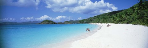 Framed Tourists on the beach, Trunk Bay, St. John, US Virgin Islands Print