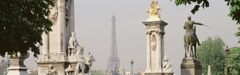 Framed Low angle view of a statue, Alexandre III Bridge, Eiffel Tower, Paris, France Print