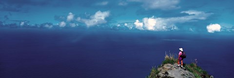 Framed Hiker Pali Kokee State Park Kauai HI USA Print