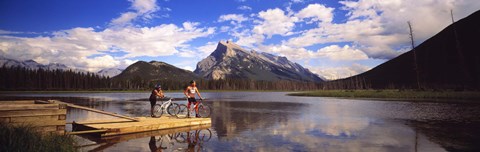 Framed Mountain Bikers Vermilion Lakes Alberta Canada Print