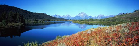 Framed Reflection of mountain in a river, Oxbow Bend, Teton Range, Grand Teton National Park, Wyoming, USA Print