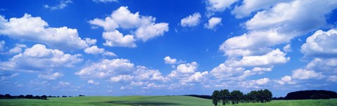 Framed Cumulus Clouds With Landscape, Blue Sky, Germany Print