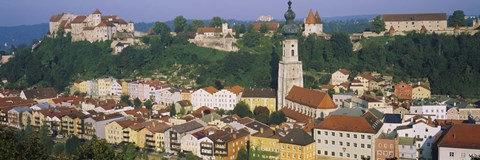 Framed High angle view of buildings in a town, Salzach River, Burghausen, Bavaria, Germany Print