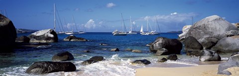 Framed Sailboats in the sea, The Baths, Virgin Gorda, British Virgin Islands Print