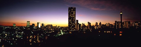 Framed Buildings in a city lit up at night, Johannesburg, South Africa Print
