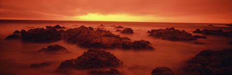 Framed Foggy beach at dusk, Pebble Beach, Monterey County, California, USA Print