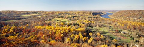 Framed Aerial view of a landscape, Delaware River, Washington Crossing, Bucks County, Pennsylvania, USA Print