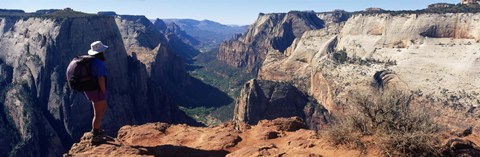 Framed Female hiker standing near a canyon, Zion National Park, Washington County, Utah, USA Print