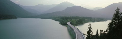 Framed Bridge Over Sylvenstein Lake, Bavaria, Germany (black and white) Print