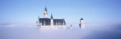 Framed Castle covered with fog, Neuschwanstein Castle, Bavaria, Germany Print