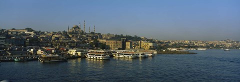 Framed Boats moored at a harbor, Istanbul, Turkey Print