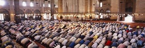 Framed Crowd praying in a mosque, Suleymanie Mosque, Istanbul, Turkey Print