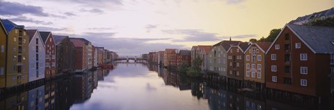 Framed Houses on both sides of a river, Trondheim, Sor-Trondelag, Norway Print