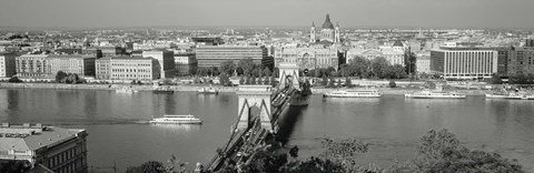 Framed Chain Bridge Over The Danube River, Budapest, Hungary Print