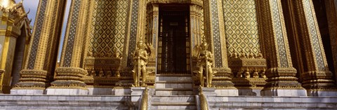 Framed Low angle view of statues in front of a temple, Phra Mondop, Grand Palace, Bangkok, Thailand Print
